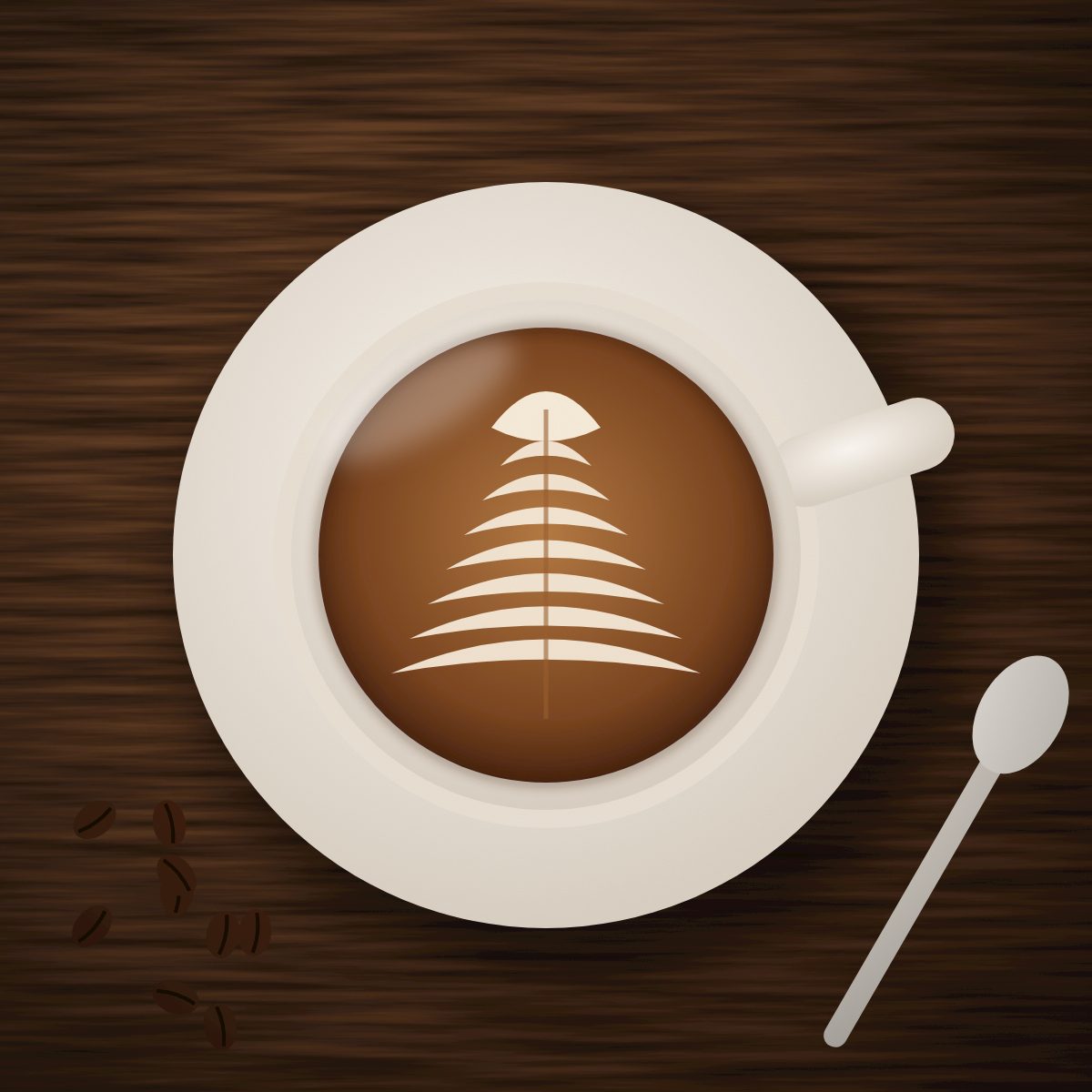 Flat white with latte art on a walnut table