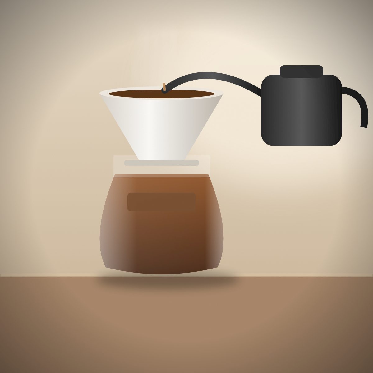 Pour-over coffee brewing into a glass carafe