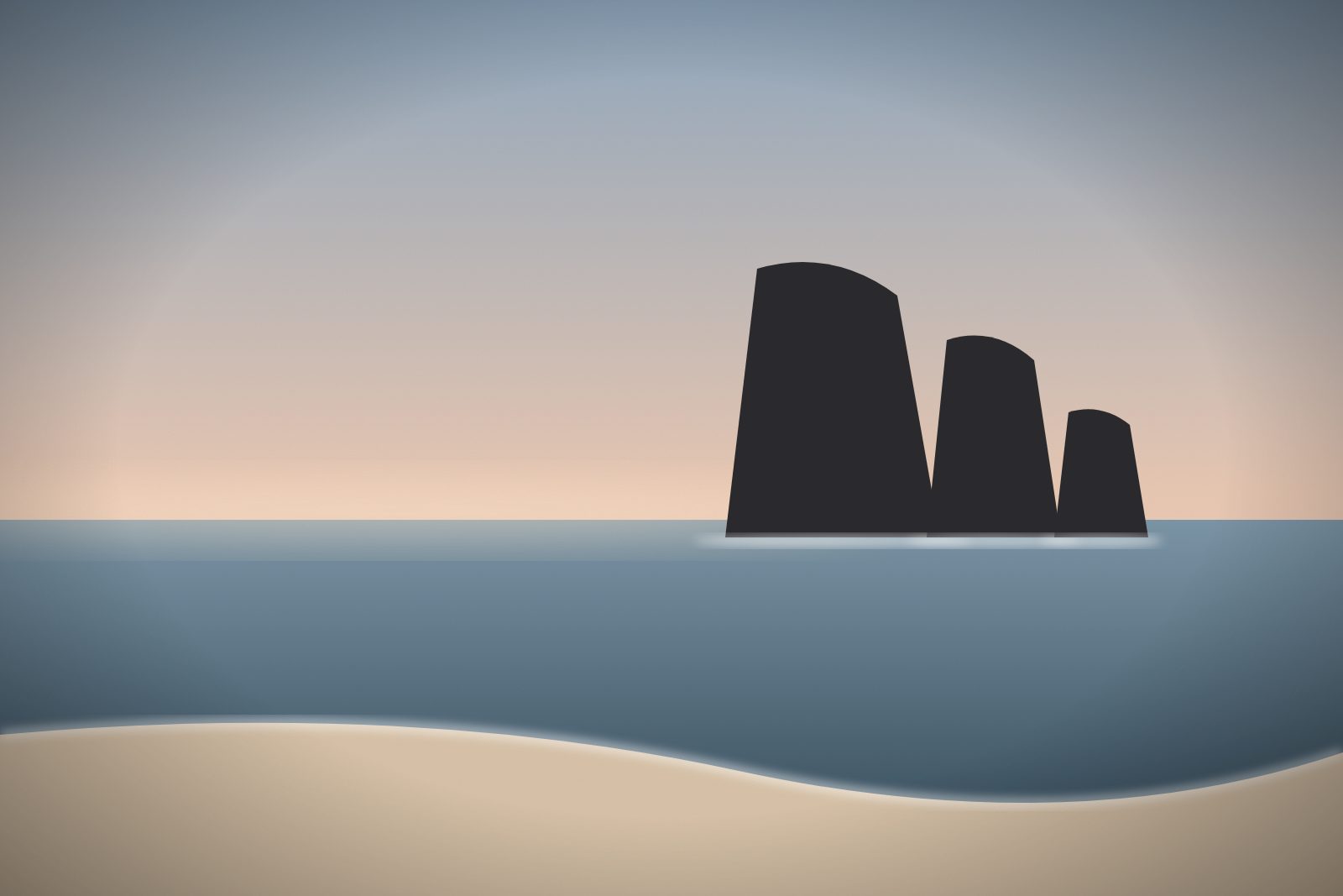 Sea stacks on a pastel coast