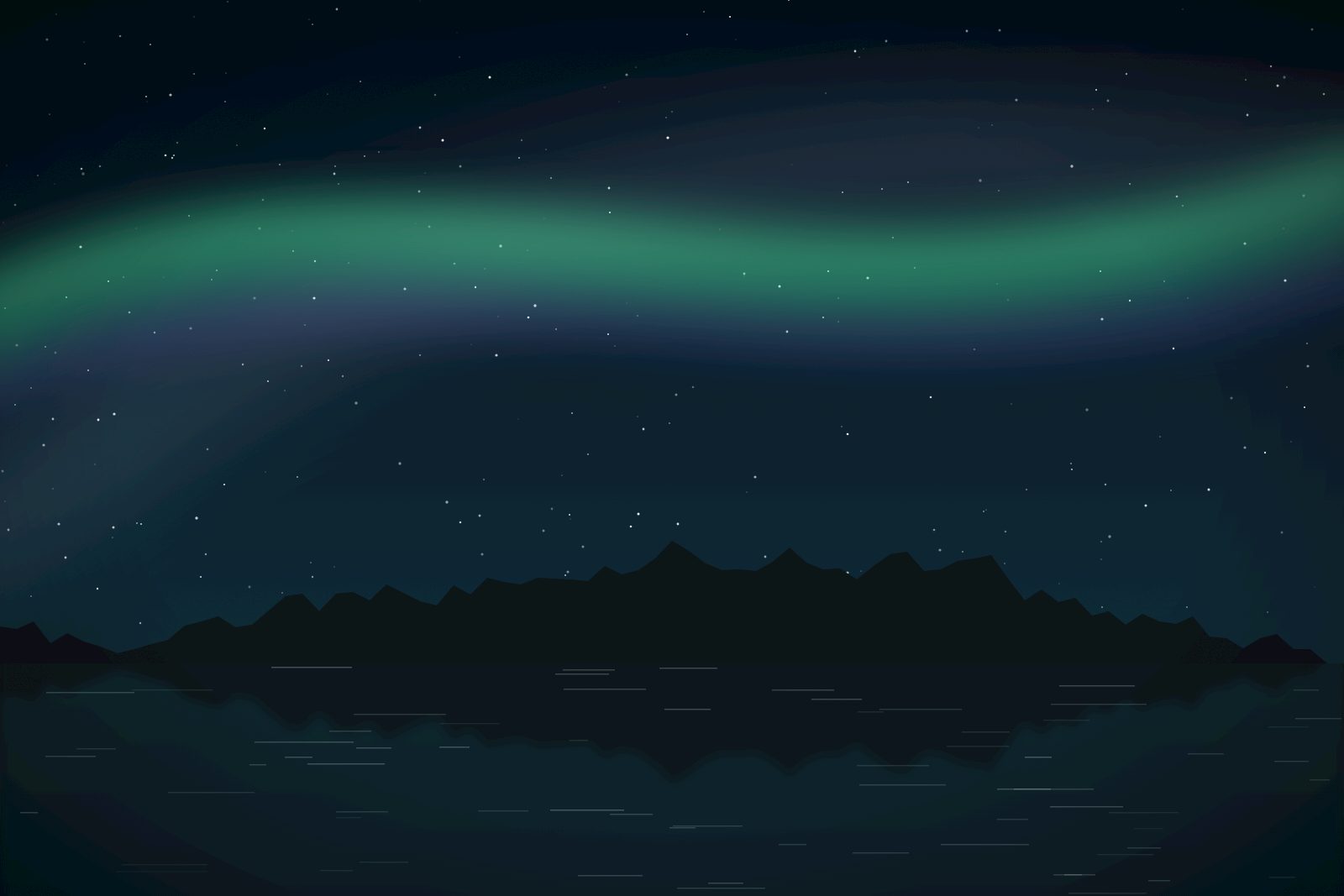 Green aurora over a still lake