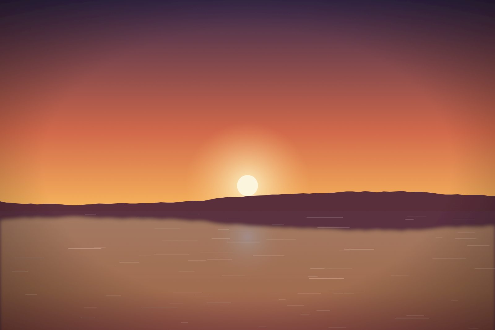 Sun setting over a calm golden sea